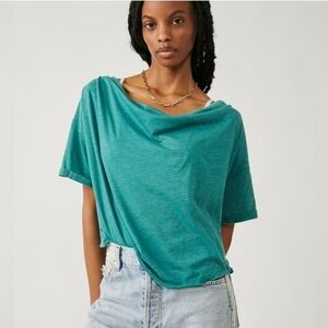 Free People Just Chill Slouchy Tee in Cypress Green in Small
